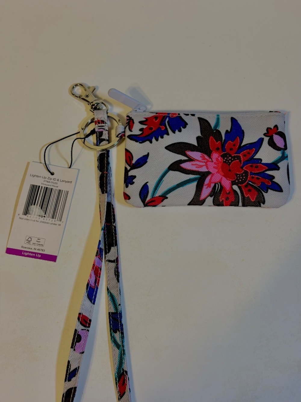 Vera Bradley Vineyard Floral Zip ID & Lanyard Wallet Coin Purse Pouch Bloom NWT - Picture 4 of 8